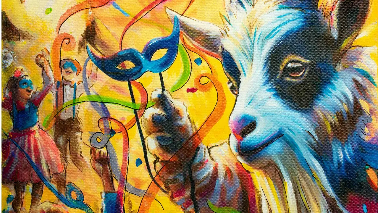 Detalle del cartel del Carnaval de Cabra 2024, obra del artista onubense Chema Riquelme
