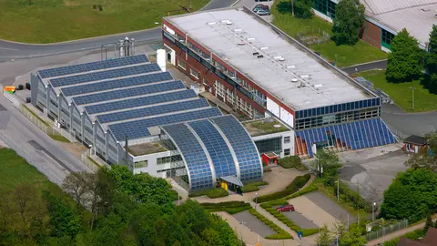 Aerial photo, Shell Solar Factory Rotthausen, Gelsenkirchen, Ruhr area, North Rhine-Westphalia, Germany, Europe