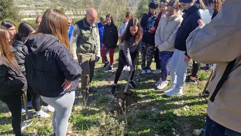 Labores de reforestaci&oacute;n en el monte p&uacute;blico de Santa Rita a cargo de alumnado de Secundaria (FOTO: cedida)