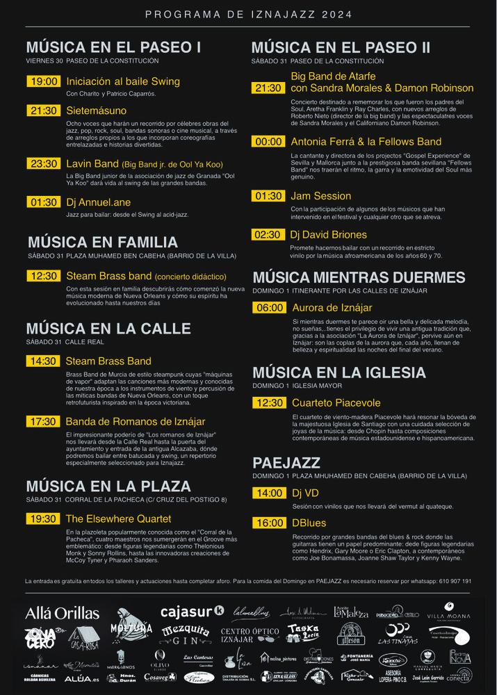 PROGRAMACIÓN DEL FESTIVAL IZNAJAZZ 2024